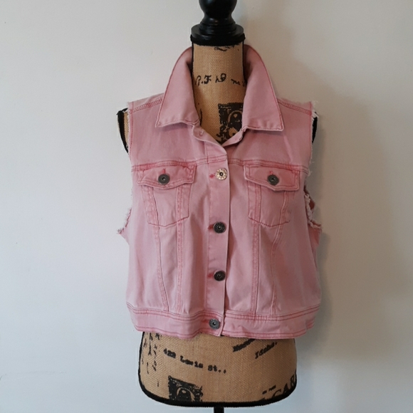Bongo Crop Pink Sleeveless Denim Vest 
